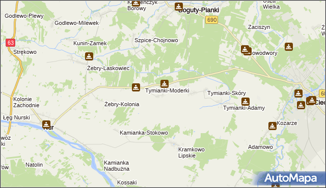 mapa Tymianki-Okunie, Tymianki-Okunie na mapie Targeo