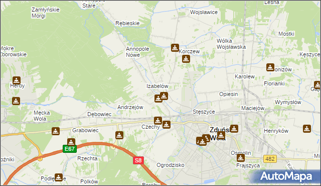 mapa Tymienice gmina Zduńska Wola, Tymienice gmina Zduńska Wola na mapie Targeo