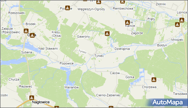 mapa Tyniec gmina Oksa, Tyniec gmina Oksa na mapie Targeo