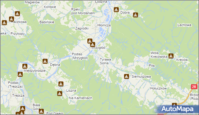 mapa Tyrawa Solna, Tyrawa Solna na mapie Targeo