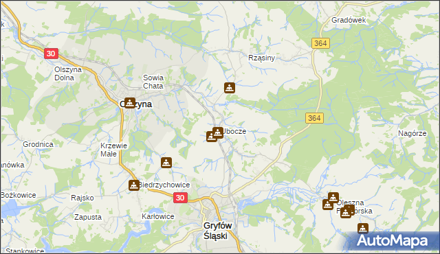 mapa Ubocze gmina Gryfów Śląski, Ubocze gmina Gryfów Śląski na mapie Targeo