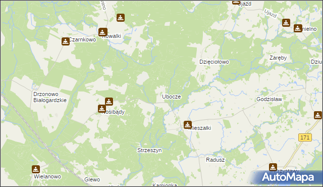 mapa Ubocze gmina Grzmiąca, Ubocze gmina Grzmiąca na mapie Targeo