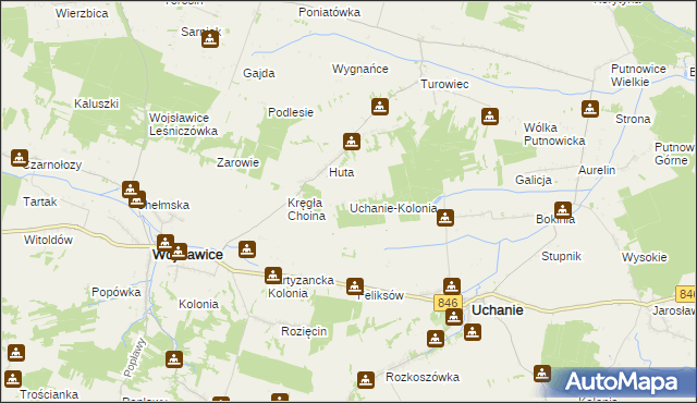 mapa Uchanie-Kolonia, Uchanie-Kolonia na mapie Targeo