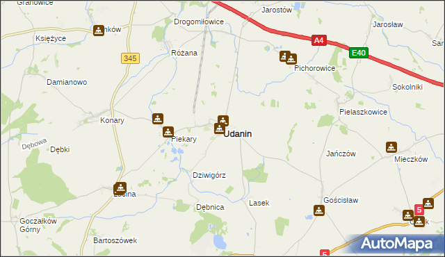 mapa Udanin, Udanin na mapie Targeo