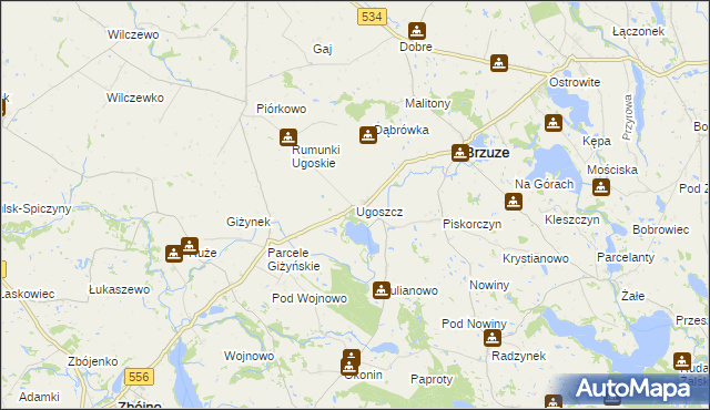 mapa Ugoszcz gmina Brzuze, Ugoszcz gmina Brzuze na mapie Targeo