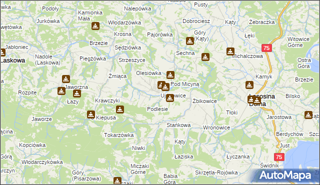 mapa Ujanowice, Ujanowice na mapie Targeo