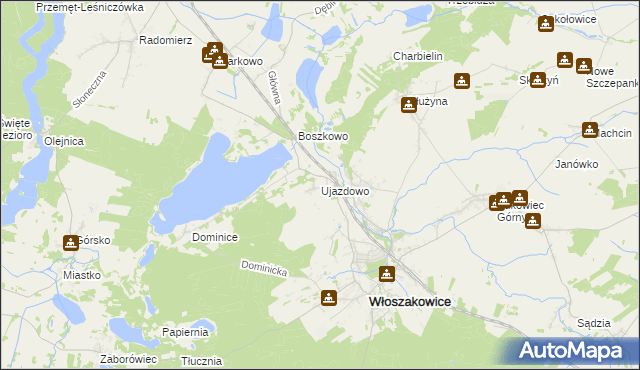 mapa Ujazdowo gmina Włoszakowice, Ujazdowo gmina Włoszakowice na mapie Targeo