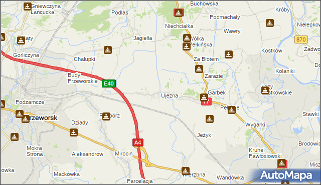 mapa Ujezna, Ujezna na mapie Targeo