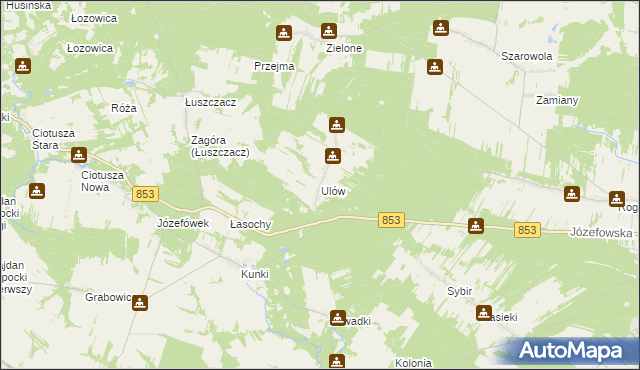 mapa Ulów gmina Tomaszów Lubelski, Ulów gmina Tomaszów Lubelski na mapie Targeo