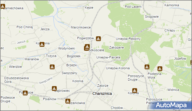 mapa Uniejów-Parcela, Uniejów-Parcela na mapie Targeo