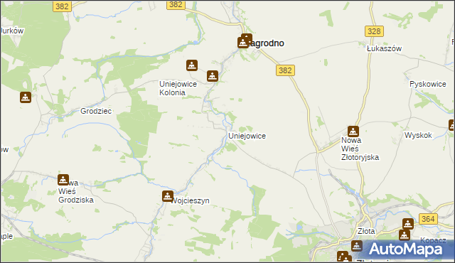 mapa Uniejowice, Uniejowice na mapie Targeo