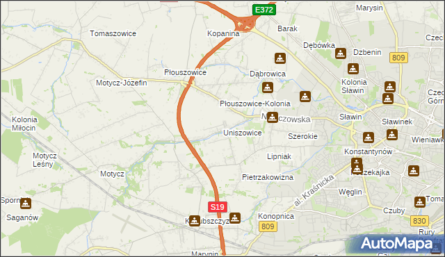 mapa Uniszowice, Uniszowice na mapie Targeo