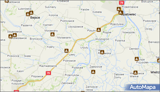 mapa Urzuty gmina Opatowiec, Urzuty gmina Opatowiec na mapie Targeo