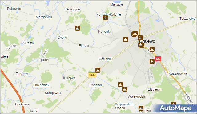 mapa Uścianki gmina Grajewo, Uścianki gmina Grajewo na mapie Targeo