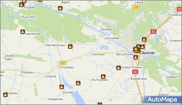 mapa Uścikowo gmina Oborniki, Uścikowo gmina Oborniki na mapie Targeo