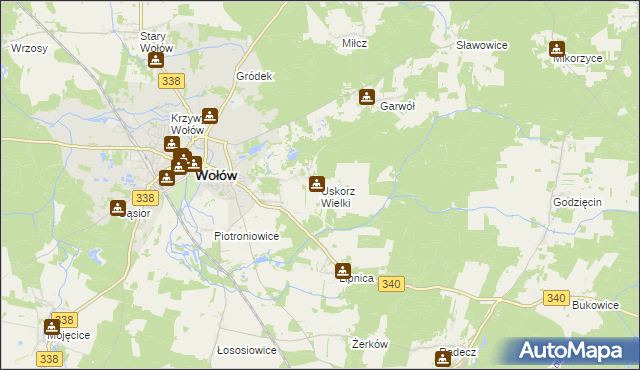 mapa Uskorz Wielki, Uskorz Wielki na mapie Targeo