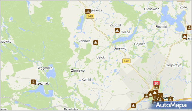 mapa Ustok, Ustok na mapie Targeo