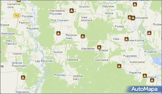 mapa Wacławów gmina Aleksandrów, Wacławów gmina Aleksandrów na mapie Targeo