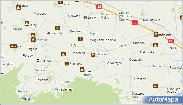 mapa Wągłczew, Wągłczew na mapie Targeo