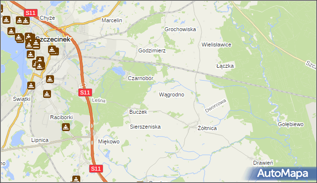 mapa Wągrodno gmina Szczecinek, Wągrodno gmina Szczecinek na mapie Targeo