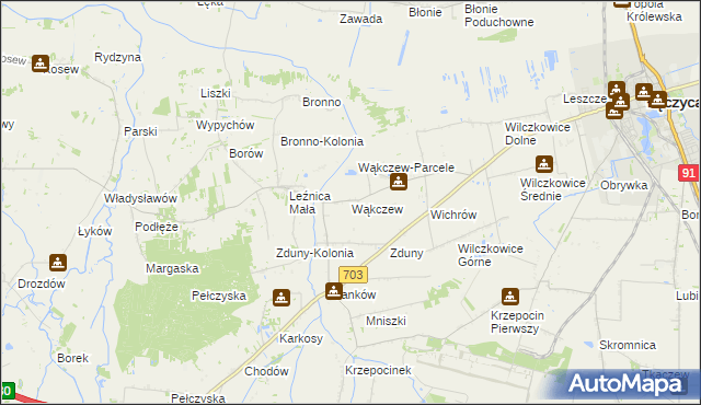 mapa Wąkczew, Wąkczew na mapie Targeo