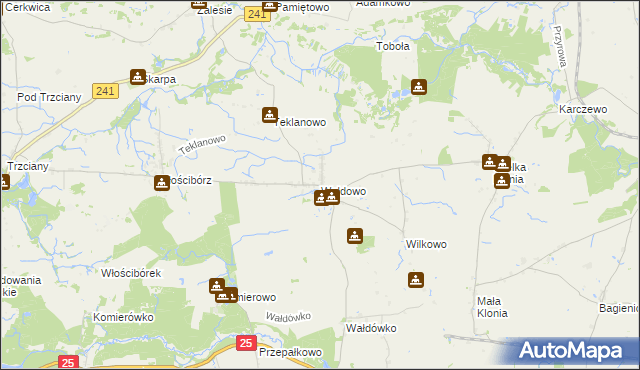 mapa Wałdowo gmina Sępólno Krajeńskie, Wałdowo gmina Sępólno Krajeńskie na mapie Targeo