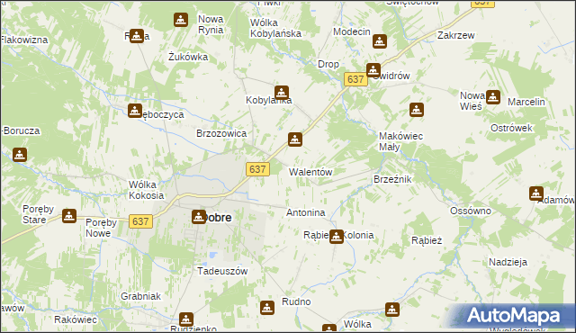 mapa Walentów gmina Dobre, Walentów gmina Dobre na mapie Targeo