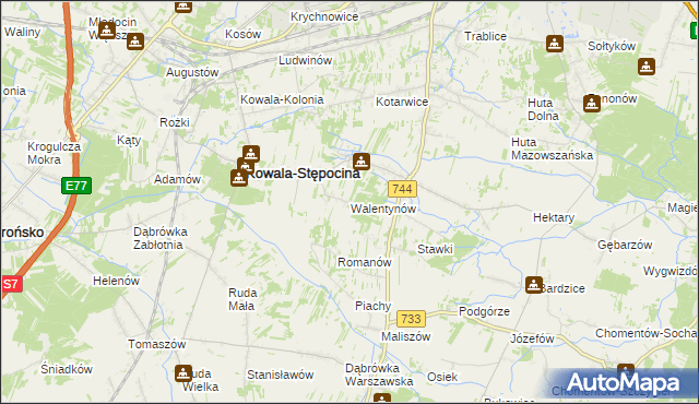 mapa Walentynów gmina Kowala, Walentynów gmina Kowala na mapie Targeo