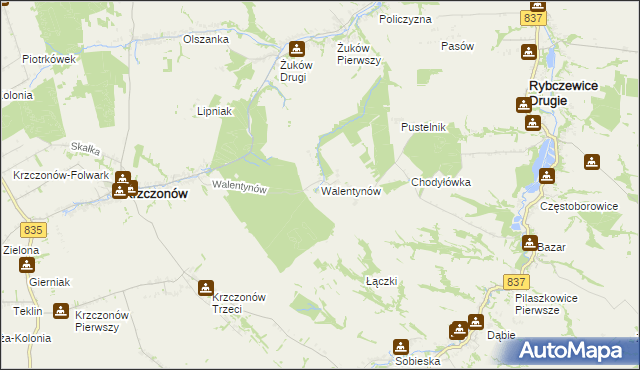 mapa Walentynów gmina Krzczonów, Walentynów gmina Krzczonów na mapie Targeo