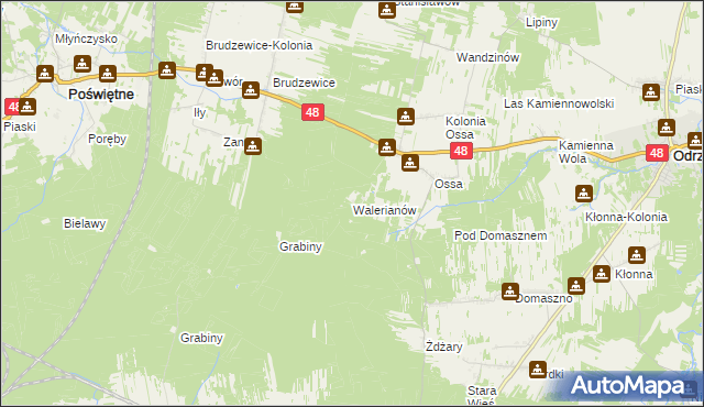 mapa Walerianów gmina Odrzywół, Walerianów gmina Odrzywół na mapie Targeo