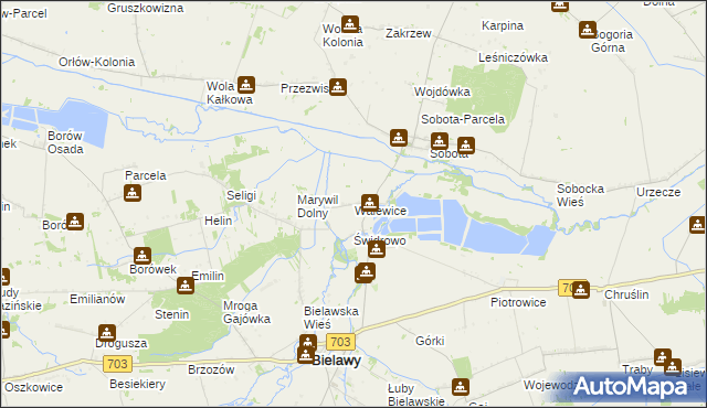mapa Walewice gmina Bielawy, Walewice gmina Bielawy na mapie Targeo