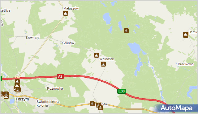 mapa Walewice gmina Torzym, Walewice gmina Torzym na mapie Targeo