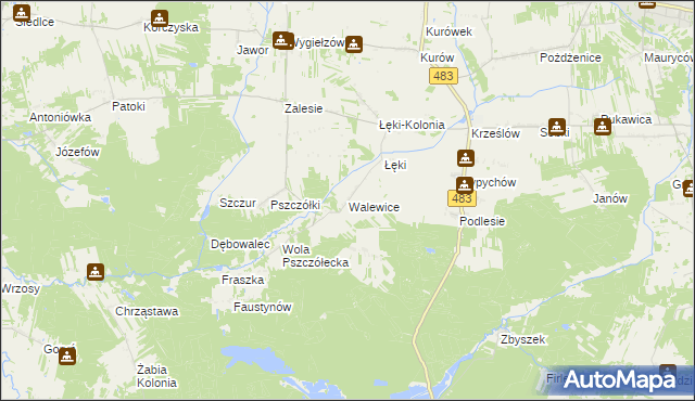 mapa Walewice gmina Zelów, Walewice gmina Zelów na mapie Targeo