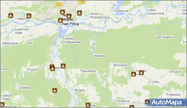 mapa Waliska gmina Nowe Miasto nad Pilicą, Waliska gmina Nowe Miasto nad Pilicą na mapie Targeo