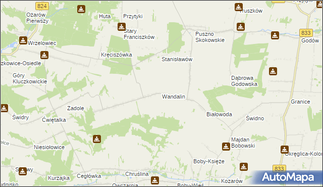 mapa Wandalin gmina Opole Lubelskie, Wandalin gmina Opole Lubelskie na mapie Targeo