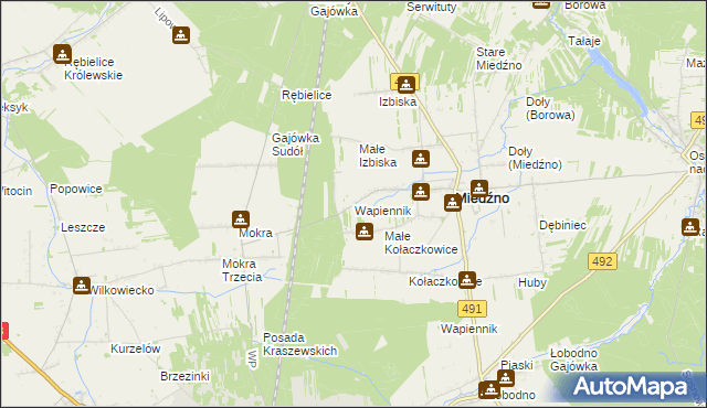 mapa Wapiennik gmina Miedźno, Wapiennik gmina Miedźno na mapie Targeo