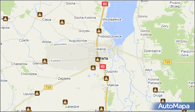 mapa Warta powiat sieradzki, Warta powiat sieradzki na mapie Targeo