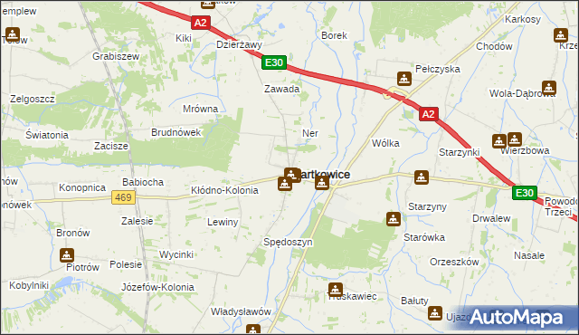 mapa Wartkowice, Wartkowice na mapie Targeo