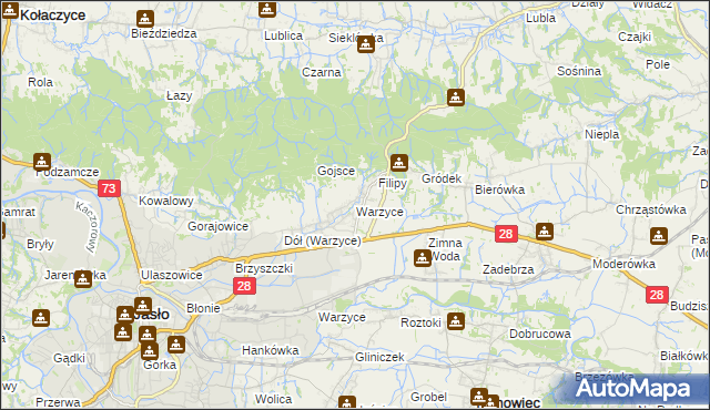 mapa Warzyce, Warzyce na mapie Targeo