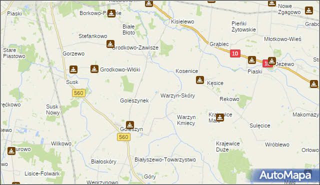 mapa Warzyn-Skóry, Warzyn-Skóry na mapie Targeo