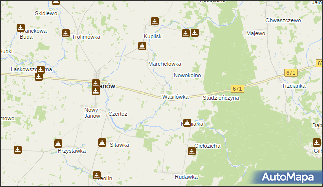 mapa Wasilówka gmina Janów, Wasilówka gmina Janów na mapie Targeo