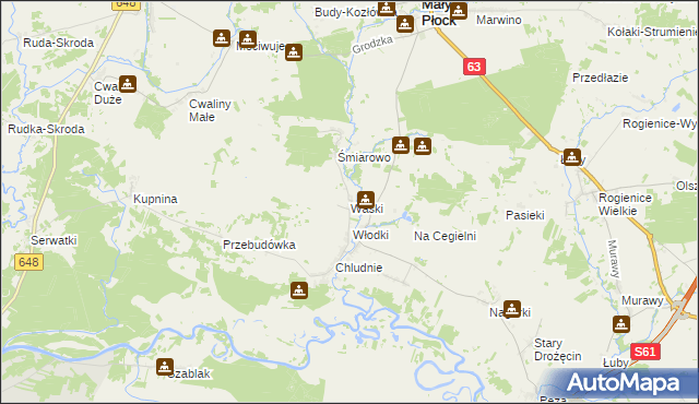 mapa Waśki gmina Mały Płock, Waśki gmina Mały Płock na mapie Targeo