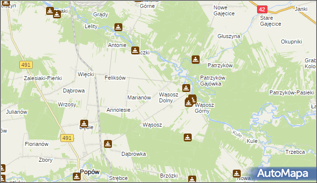 mapa Wąsosz Dolny, Wąsosz Dolny na mapie Targeo