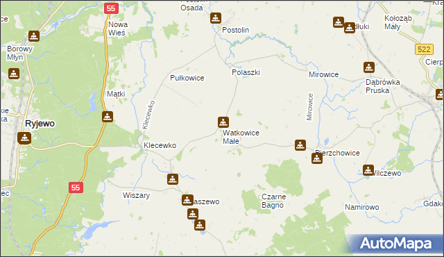 mapa Watkowice Małe, Watkowice Małe na mapie Targeo