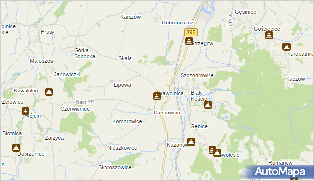 mapa Wąwolnica gmina Strzelin, Wąwolnica gmina Strzelin na mapie Targeo