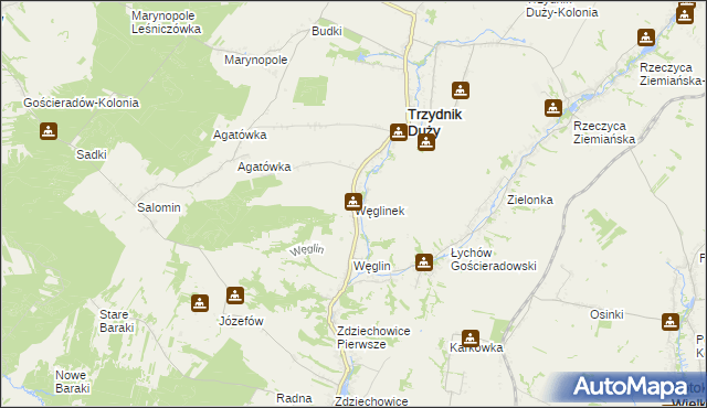 mapa Węglinek gmina Trzydnik Duży, Węglinek gmina Trzydnik Duży na mapie Targeo