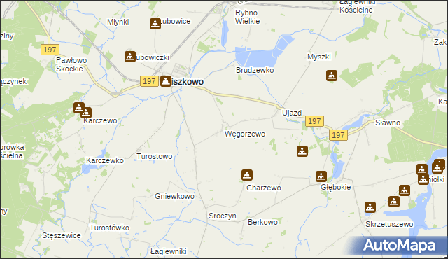 mapa Węgorzewo gmina Kiszkowo, Węgorzewo gmina Kiszkowo na mapie Targeo
