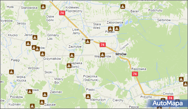 mapa Węgrzynów gmina Mniów, Węgrzynów gmina Mniów na mapie Targeo