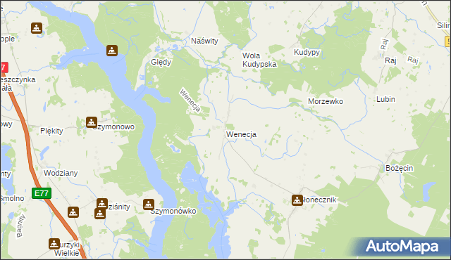 mapa Wenecja gmina Morąg, Wenecja gmina Morąg na mapie Targeo