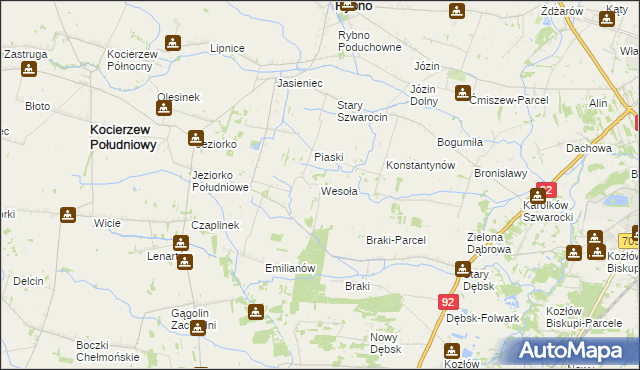 mapa Wesoła gmina Rybno, Wesoła gmina Rybno na mapie Targeo